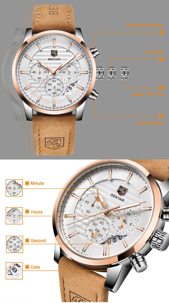 Men's Luxury Business Waterproof Chronograph Quartz Sports Watches - SolaceConnect.com