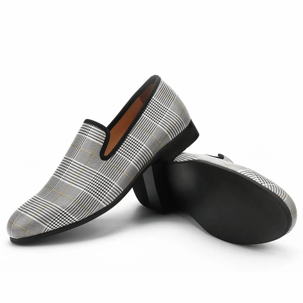 Men's Luxury Chequered Leather Handmade Fashion Loafers Shoes  -  GeraldBlack.com