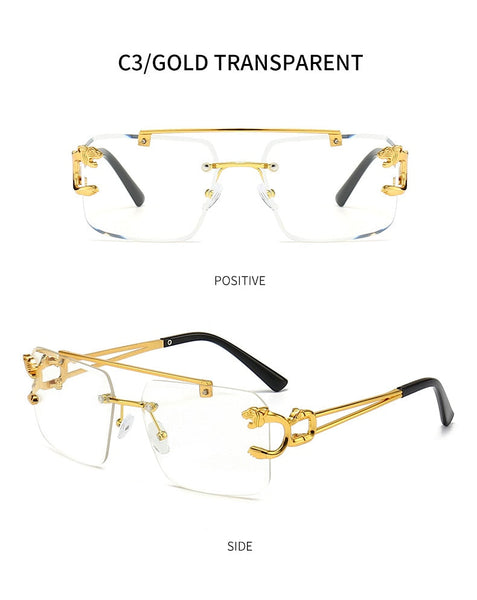 Men's Luxury Designer Punk Sun Glasses With Lion Decor Square Rimless Gradient Vintage Sunglasses  -  GeraldBlack.com