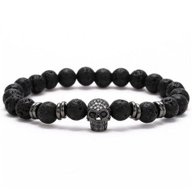 Men's Luxury Natural Lava Stone Skull Crown Pave CZ Beads Bracelet Sets - SolaceConnect.com