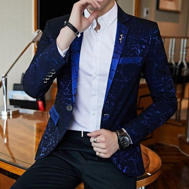 Men's Luxury Party England Style Shiny Yarn Contrast Collar Full Sleeved Blazer - SolaceConnect.com