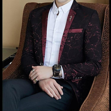 Men's Luxury Party England Style Shiny Yarn Contrast Collar Full Sleeved Blazer - SolaceConnect.com