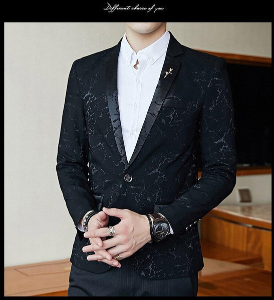 Men's Luxury Party England Style Shiny Yarn Contrast Collar Full Sleeved Blazer  -  GeraldBlack.com