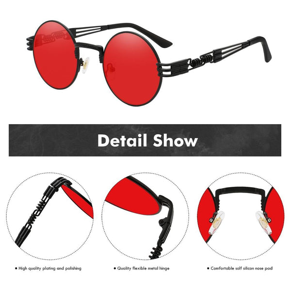 Men's Luxury Round Metal Steampunk Coated Lens Sunglasses in Retro Style  -  GeraldBlack.com