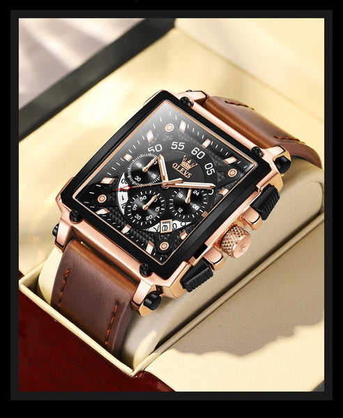 Men's Luxury  Square Quartz Sports Leather Waterproof Wristwatch Gift Clock with Box  -  GeraldBlack.com