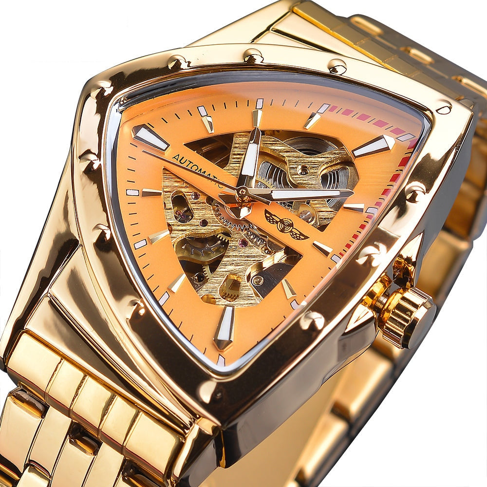 Triangular Shape Watch Men's Luxury Transparent Mechanical Skeleton Triangle Automatic Watch ...