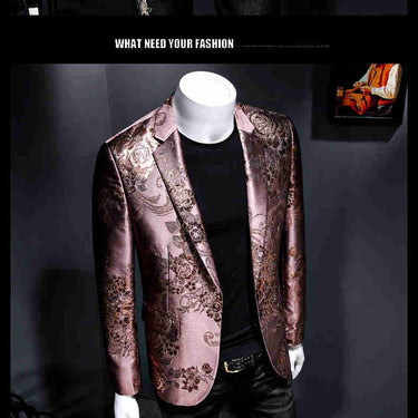 Men's Luxury Vintage Jacquard Metal Gold Yarn Slim Suit Blazers  -  GeraldBlack.com