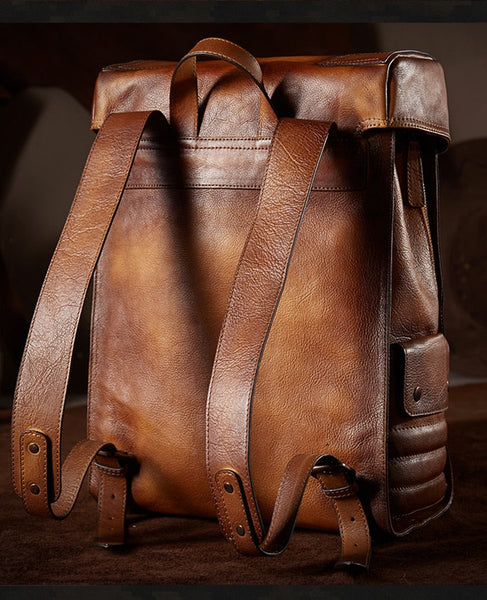 Men's Luxury Vintage Style Water Repellent Cowhide Leather Backpack  -  GeraldBlack.com