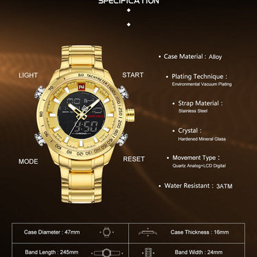 Men's Luxury Waterproof Steel Quartz Digital Military Sports Wristwatches  -  GeraldBlack.com