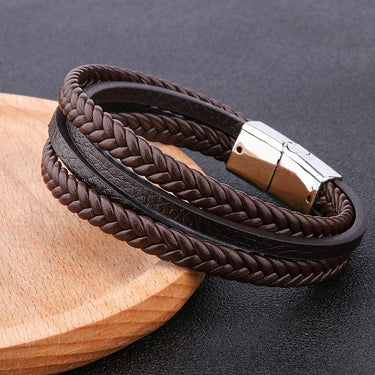 Men's Magnetic-Clasp Cowhide Multi-Layer Braided Wrap Bracelet Bangles  -  GeraldBlack.com