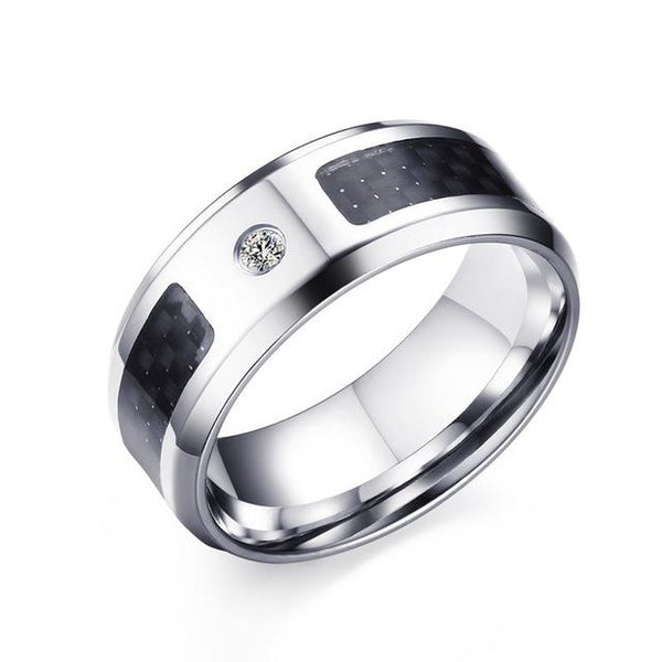 Men's Masonic Stainless Steel Carbon Fibre 8mm Punk Round Wedding Ring - SolaceConnect.com