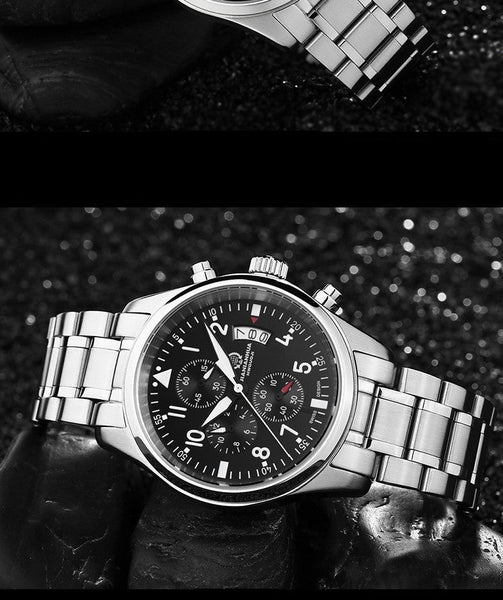 Men's Military Stainless Steel Luminous Pilot Quartz Movement Wristwatch  -  GeraldBlack.com