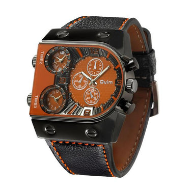 Men's Military Style Leather Strap Multi-Time Zone Quartz Wristwatches - SolaceConnect.com