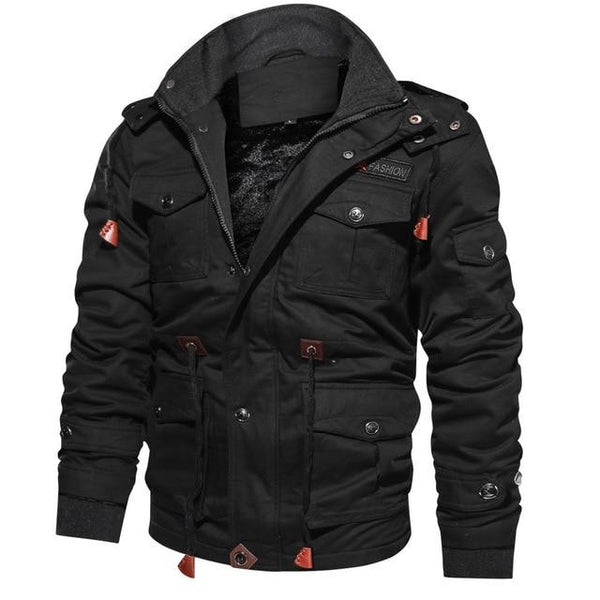 Men's Military Style Thick Thermal Fleece Warm Winter Jackets with Hood - SolaceConnect.com