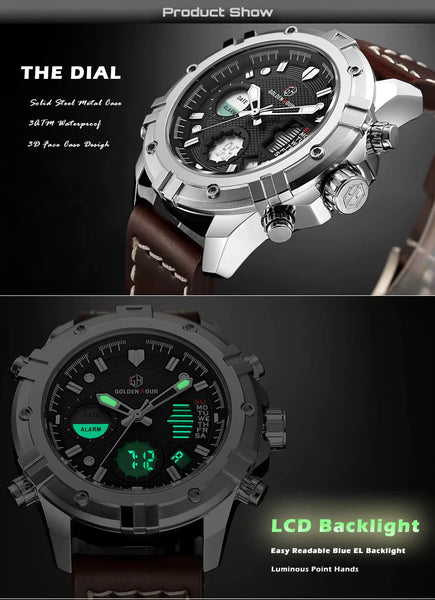 Men's Miltary Fashion LuxuryLeather Waterproof Analog Quartz Wristwatches - SolaceConnect.com