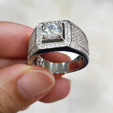 Men's Moissanite 925 Sterling Silver 1Ct Round Diamonds Engagement Rings  -  GeraldBlack.com