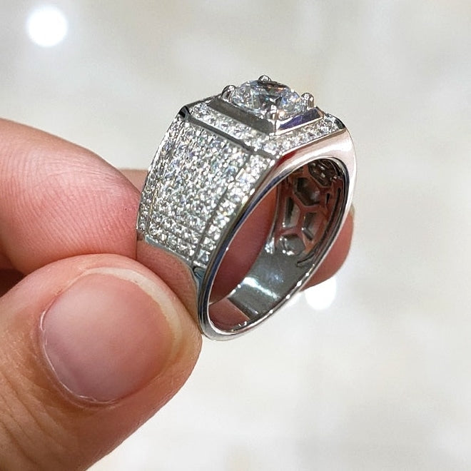 Men's Moissanite 925 Sterling Silver 1Ct Round Diamonds Engagement Rings  -  GeraldBlack.com