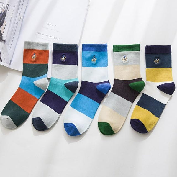 Men's Multicolor 5 Pairs Casual Cotton Business Embroidery Socks - SolaceConnect.com