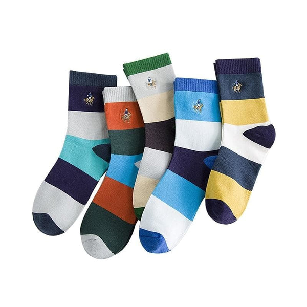 Men's Multicolor 5 Pairs Casual Cotton Business Embroidery Socks  -  GeraldBlack.com