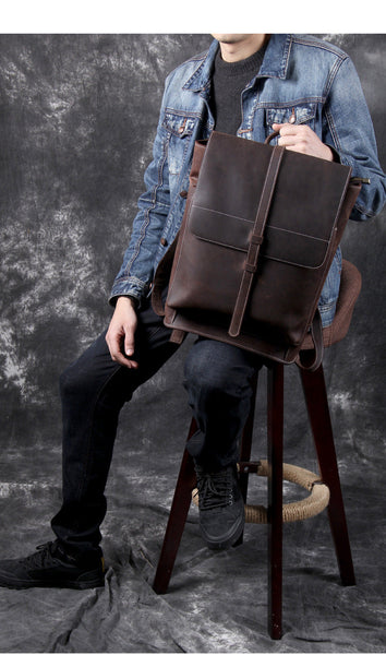 Men's Natural Vintage Business Genuine Leather Laptop Backpack  -  GeraldBlack.com