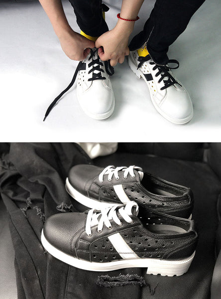 Men's Nature Leather High Street Breathable Hollow Out Lace Up Casual Shoes  -  GeraldBlack.com