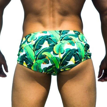 Men's Nylon Spandex Printed Green Tree Low Waist Swimwear Briefs - SolaceConnect.com