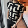 Men's O-Neck Jacquard Pattern Knitwear Short Sleeve Slim Polo T-Shirt  -  GeraldBlack.com