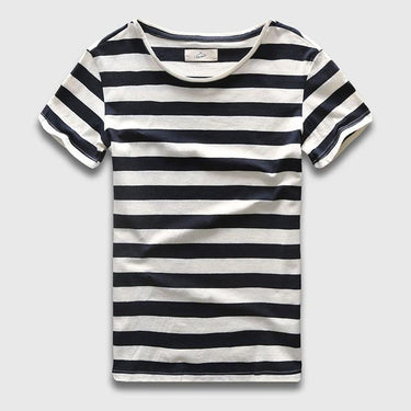 Men's O Neck Short Sleeved Slim Fit Blue Striped Fashion T-Shirt - SolaceConnect.com