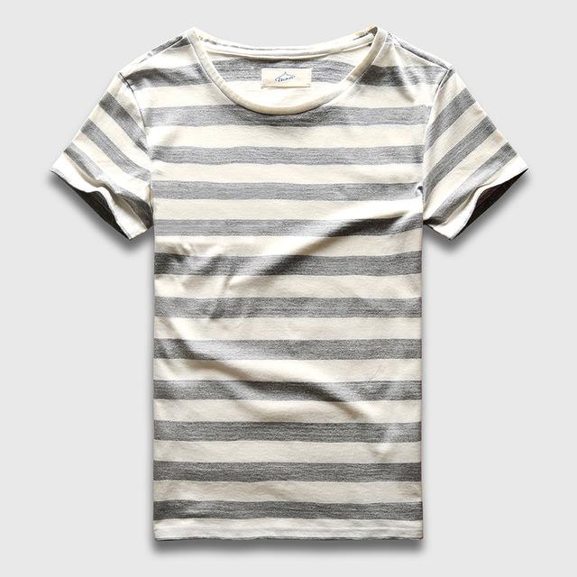 Men's O Neck Short Sleeved Slim Fit Blue Striped Fashion T-Shirt - SolaceConnect.com