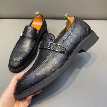 Men's Ostrich Leather pointed Toe Casual Formal Designer Dress Shoes  -  GeraldBlack.com