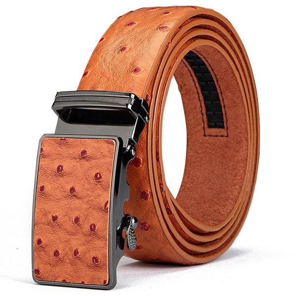 Personality Design Ostrich Pattern White off Cowskin Leather Waist Belt Casual Automatic Buckle - SolaceConnect.com
