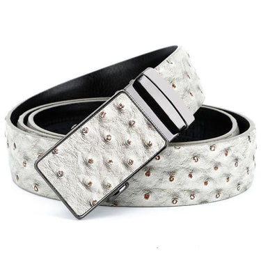 Personality Design Ostrich Pattern White off Cowskin Leather Waist Belt Casual Automatic Buckle - SolaceConnect.com