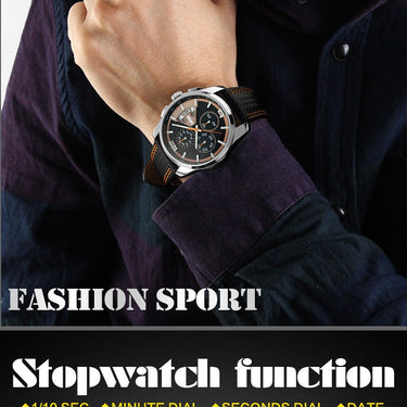 Men's Outdoor Sports Leather Waterproof Quartz Chronograph Wristwatches  -  GeraldBlack.com