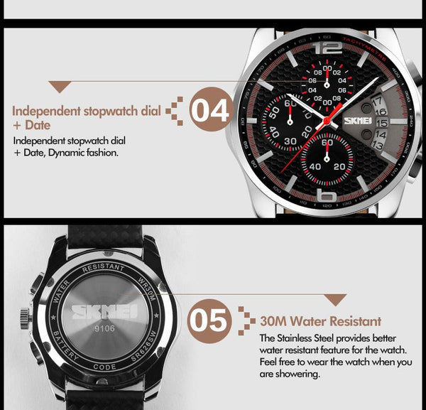 Men's Outdoor Sports Leather Waterproof Quartz Chronograph Wristwatches  -  GeraldBlack.com