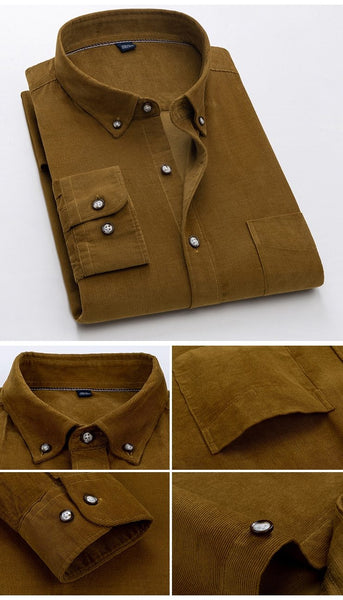 Men's Outwear Single Patch Pocket Casual Solid Corduroy Cotton Shirts - SolaceConnect.com