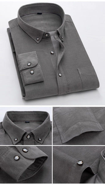 Men's Outwear Single Patch Pocket Casual Solid Corduroy Cotton Shirts - SolaceConnect.com