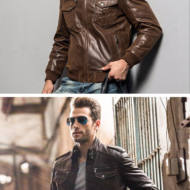Men's Padded Cotton Warm Genuine Pigskin Leather Motorcycle Jacket - SolaceConnect.com