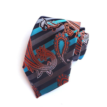 Men's Paisley Jacquard Woven Striped Silk Necktie for Business Suit - SolaceConnect.com