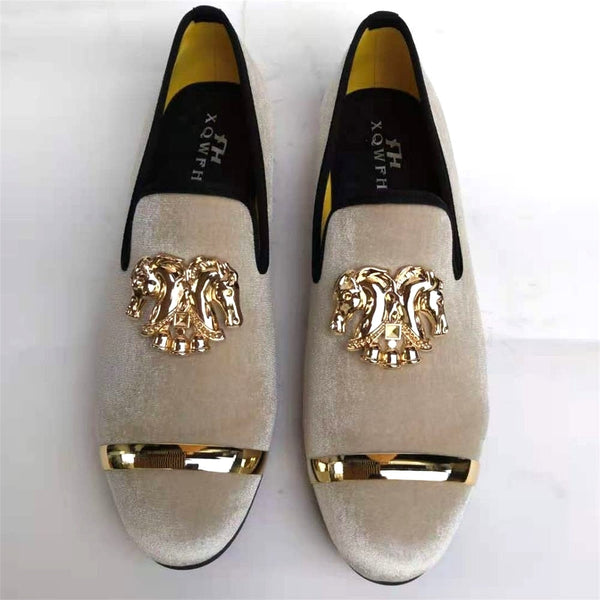 Men's Party And Wedding Handmade Loafers Velvet Shoes With Gold Buckle  -  GeraldBlack.com