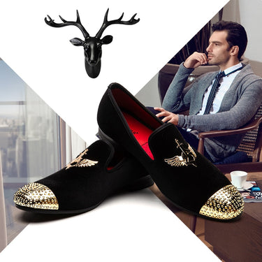 Men's party and wedding handmade velvet dress shoes with gold buckle shoe A25  -  GeraldBlack.com