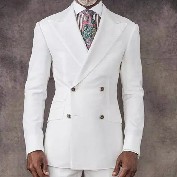 Popular White Peak Lapel Wedding Suit for Men Two Pieces main image 1