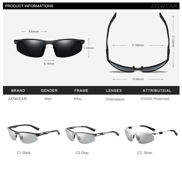 Men's Photochromic Polarized Rimless Night Driving Sunglasses Goggles - SolaceConnect.com