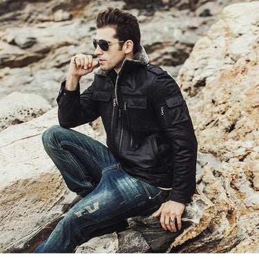 Men's Pigskin Leather with Faux Fur Shearling Winter Motorcycle Jacket - SolaceConnect.com
