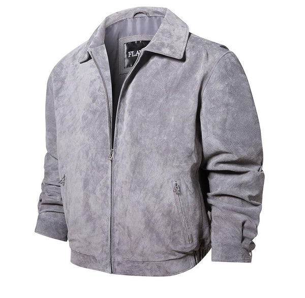 Men's Pigskin Real Leather Turn-down Collar Loose Fit Bomber Coat - SolaceConnect.com