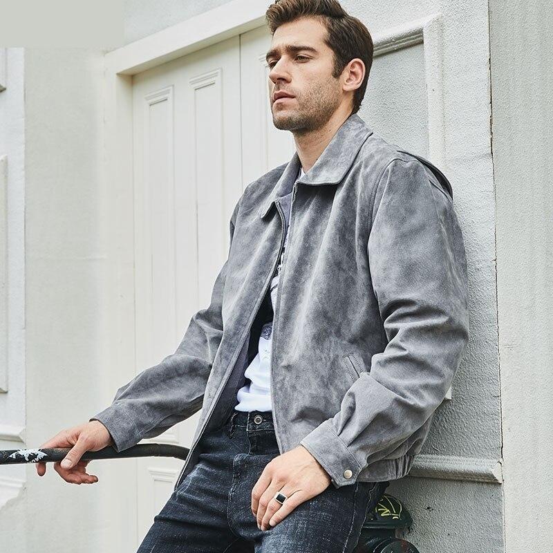 Men's Pigskin Real Leather Turn-down Collar Loose Fit Bomber Coat  -  GeraldBlack.com