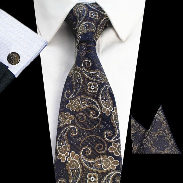 Men's Plaid & Dot & Paisley Tie Handkerchief Cufflinks Sets for Business - SolaceConnect.com