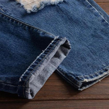 Men's Plus Size Ankle Length Denim Overalls Ripped Crop Jeans with Pocket - SolaceConnect.com