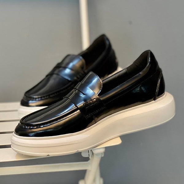 Men's Plus Size Leather Thick Platform Slip-on Loafers for Business Casual - SolaceConnect.com