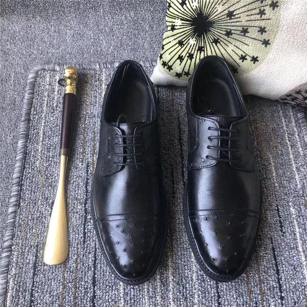 Men's Pointed Toe Authentic Ostrich Skin Businessmen Oxfords Shoes  -  GeraldBlack.com