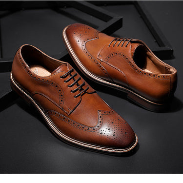Men's Pointed Toe Leather Imitation Wood Composite Sole Oxford Shoes  -  GeraldBlack.com